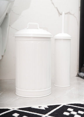 Rozi White Waste Bin & Toilet Brush Set