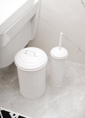 Rozi White Waste Bin & Toilet Brush Set