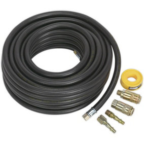 Rubber Alloy Air Hose Kit - 15m Hose - 1/4 Inch BSP Unions - Adaptors and Tape