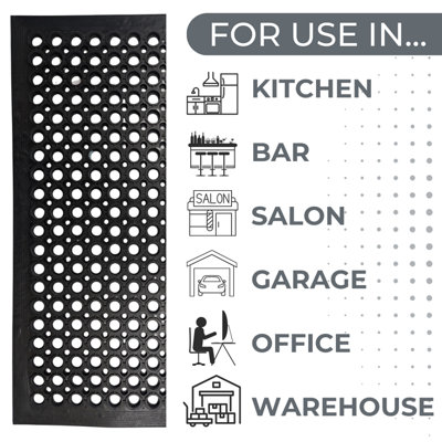 Rubber Anti-Fatigue Mat Heavy Duty - 1.5m x 0.9m - Workshop Bar Kitchen Warehouse - 3