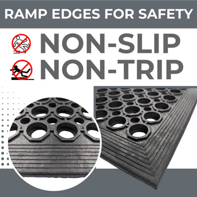 Rubber Anti-Fatigue Mat Heavy Duty - 1.5m x 0.9m - Workshop Bar Kitchen Warehouse - 4