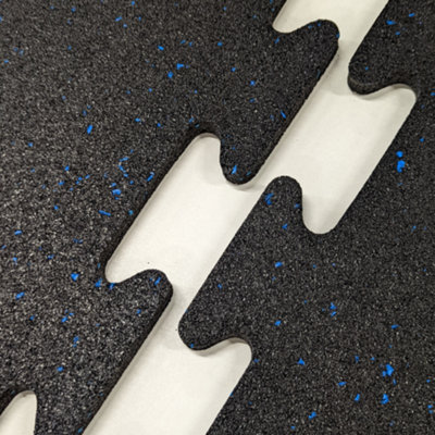 Rubber Crumb Gym Floor Tiles - 15mm - 1m x 1m - Blue Fleck - Interlocking Heavy Duty Non Slip Rubber Mat