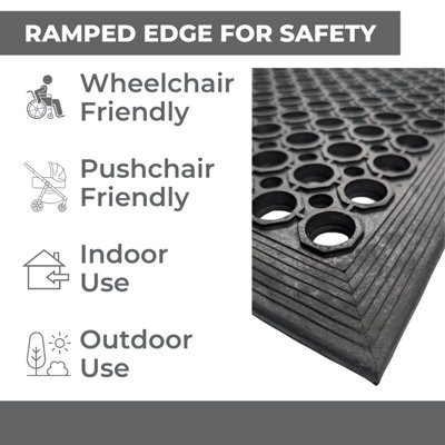 Rubber Door Mat - 1.5m x 0.9m - Non-Trip Ramp Edge - Heavy Duty - Non Slip - Wheelchair & Pushchair Friendly - 4