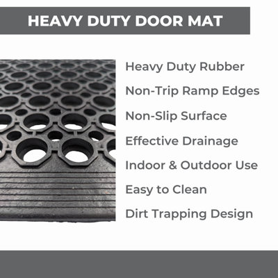 Rubber Door Mat - 1.5m x 0.9m - Non-Trip Ramp Edge - Heavy Duty - Non Slip - Wheelchair & Pushchair Friendly - 5