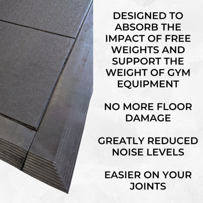 Rubber Gym Mat Interlocking Floor Tiles - Heavy Duty - 14mm x 900mm x 900mm - 4