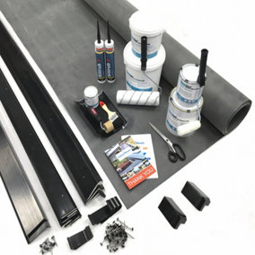 Rubber Roofing Kit for Flat Roofs - House Extension Kit with Anthracite Grey Trims (3.5m x 9.1m) - ClassicBond EPDM
