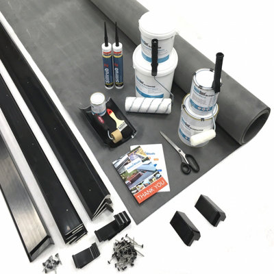 Rubber Roofing Kit for Flat Roofs - House Extension Kit with White Trims (7.5m x 7.6m) - ClassicBond EPDM