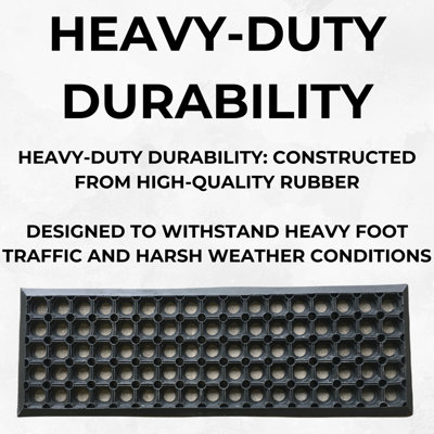 Rubber Safety Stair Tread Mat - Heavy Duty - Non-Slip - 75 cm x 25 cm - 20 mm Thick - 4