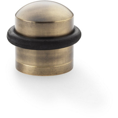 Rubber Tip Dome Top Floor Mounted Doorstop - Antique Bronze 39mm Dia Round Door