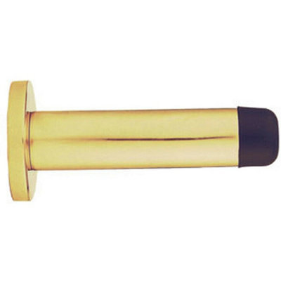 Rubber Tipped Doorstop Cylinder with Rose Wall Mounted 70mm Polished Brass