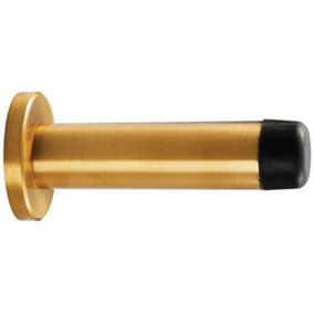 Rubber Tipped Doorstop Cylinder with Rose Wall Mounted 70mm Satin Brass
