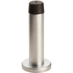 Rubber Tipped Doorstop Cylinder with Rose Wall Mounted 71mm Satin Chrome