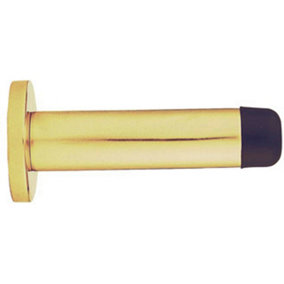 Rubber Tipped Doorstop Cylinder with Rose Wall Mounted 83mm Polished Brass