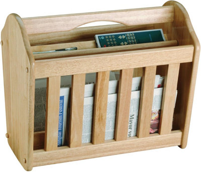 Rubber Wood Magazine Rack With Handle - L42xW26xH39 cm