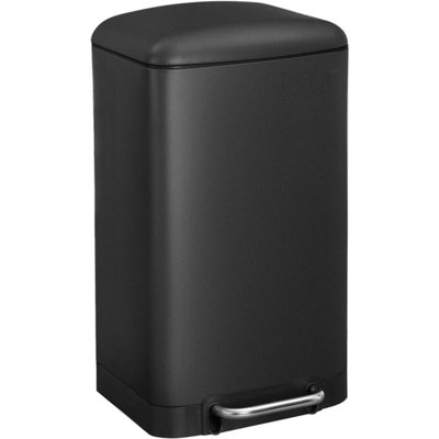 Rubbish Bin, 30L Trash Can, Steel Pedal Bin, with Inner Bucket and Lid, Soft Closure, Airtight, for Kitchen, Living Room, Black