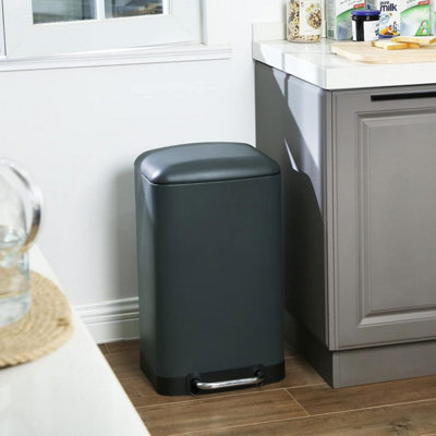 Rubbish Bin, 30L Trash Can, Steel Pedal Bin, with Inner Bucket and Lid, Soft Closure, Airtight, for Kitchen, Living Room