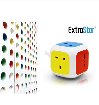 Rubik 4 Gang Cube Style Extension Lead with USB Port and Type C Port 1 ...