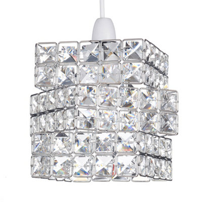 Rubiks Cube Effect Sparkly Beaded Chrome Easy Fit Ceiling Pendant Light Shade