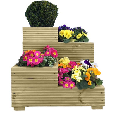 Ruby 4 Tier Large Wooden Planter Ruby Multi-Level Garden Planter Box Outdoor 0.6m Wide