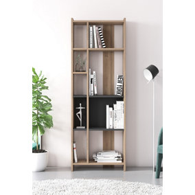 Ruby Bookcase with 9 Compartments Display Unit, 59 x 27 x 165 cm Free Standing Shelves, Bookshelf, Open Cabinet, Oak