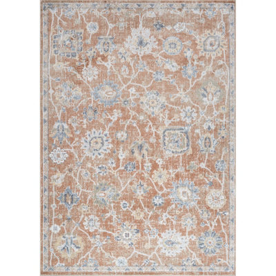 RUBY Machine Washable Traditional Boho Burnt Orange Area Rug 160 x 213 cm