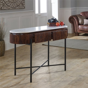 Ruby Mango Wood Console Table With Marble Top And Metal Legs