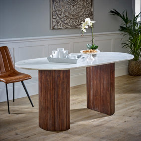 Ruby Mango Wood Dining Table 170cm With Marble Top