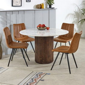 Ruby Mango Wood Dining Table Round With Marble Top