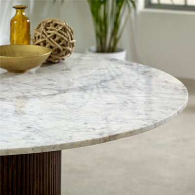 Ruby Mango Wood Dining Table Round With Marble Top