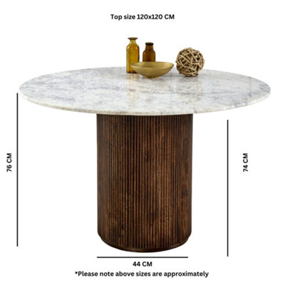 Ruby Mango Wood Dining Table Round With Marble Top