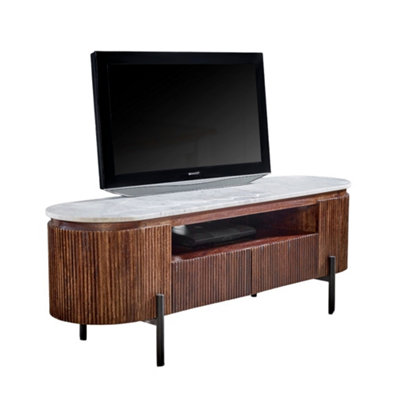 Ruby Mango Wood Tv Cabinet With Marble Top & Metal Legs