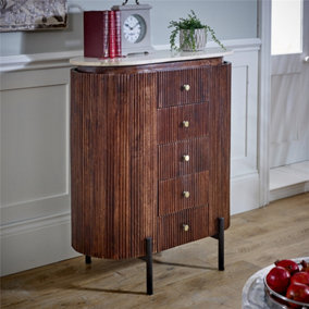 Ruby Mango Wood Wide Chest Of Drawers with Marble Top & Metal Legs