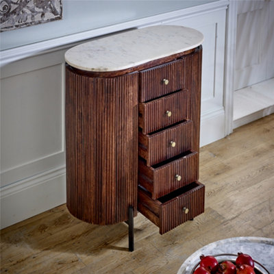 Ruby Mango Wood Wide Chest Of Drawers with Marble Top & Metal Legs