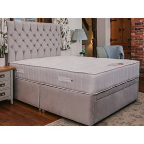 Ruby Memory Foam Orthopaedic Sprung Divan Bed Set 2FT6 Small Single 2 Drawers Side - Plush Light Silver