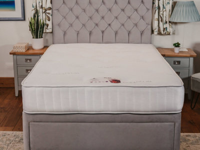 Ruby Memory Foam Orthopaedic Sprung Divan Bed Set 2FT6 Small Single 2 Drawers Side - Plush Light Silver