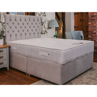 Ruby Memory Foam Orthopaedic Sprung Divan Bed Set 2FT6 Small Single - Plush Light Silver