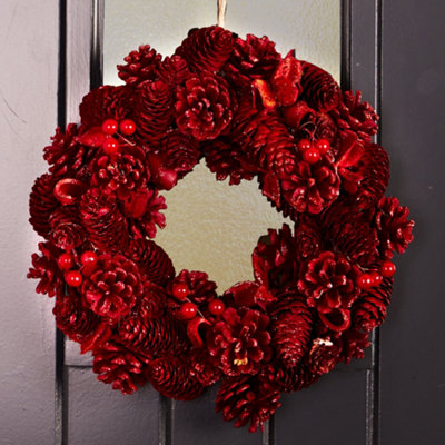 Ruby Red Xmas Door Decoration Winter Autumn Wreath, Christmas Wreath 30cm