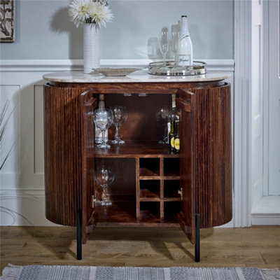 Ruby Solid Wood Sideboard/Drinks Cabinet With Marble Top & Metal Legs