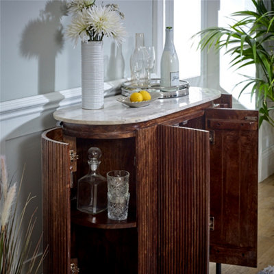 Ruby Solid Wood Sideboard/Drinks Cabinet With Marble Top & Metal Legs