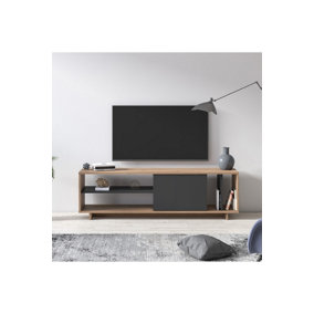 Ruby TV Stand with 4 Shelves and 1 Cabinet, 152 x 35 x 46 cm TV Unit Table for TVs up to 65 inch, Oak