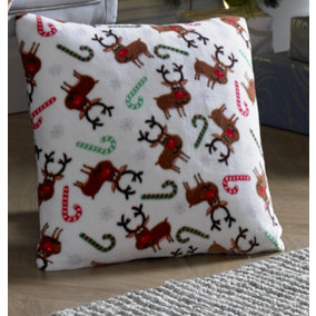Rudolph & Candy 18" Fleece Christmas Cushion