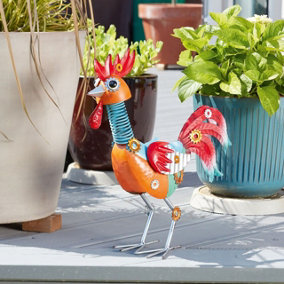 Rudy Rooster Garden Ornament - Weatherproof Metal Handmade Steampunk Style Outdoor Chicken Decoration - H42 x W37 x D12.5cm