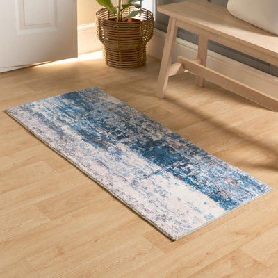 Rug Abstract Area Carpet Modern Rugs Geometric, Blue - 50 x 120cm