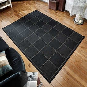 Rug Checked Black Kitchen with Antislip Gel Backing for Livingroom,Polypropylene -  160cm X 225cm (5.2 ft. X 7.3 ft.)