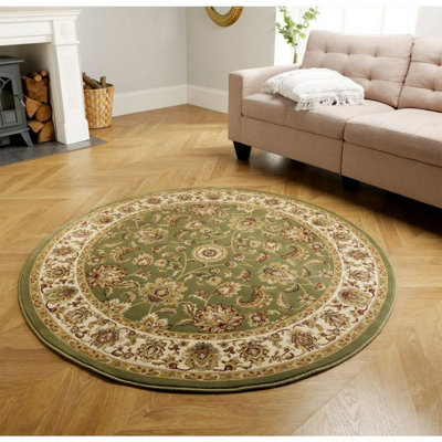 Rug Circle Kendra 3330 G Green Traditional for Livingroom, Dining room, Lounge Polypropylene - 120cm X 120cm (3.9 ft. X 3.9 ft.)