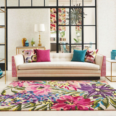 Rug Floreale 44905 Fuchsia Handtufted wool for Livingroom, Bedroom, Dining room,- 200cm X 280cm (6.5 ft. X 9.1 ft.)