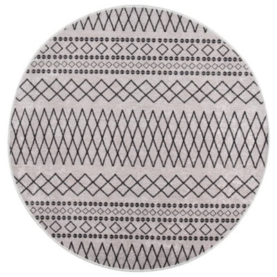 Rug Washable f120 cm Black and White Anti Slip