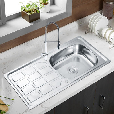 RUMO 10050A Single Bowl Stainless Steel Kitchen Sink Reversible With Waste Kit 100 X 50cm Suitable For 500mm Base Cabinet