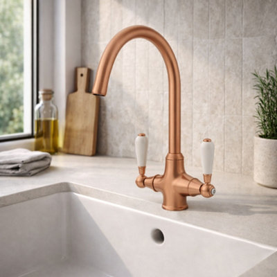 Rune Copper Kitchen Tap with Single Lever, Smooth Flow Control for Busy ...