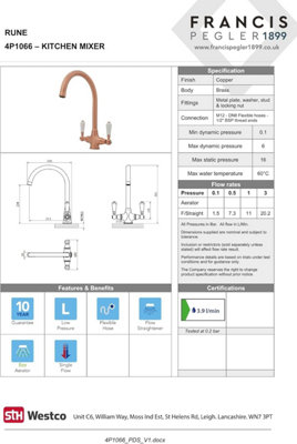 Rune Kitchen Sink Mixer Tap Copper Finish with Dual Ceramic Handles, Durable Brass Body & Swan Neck Spout